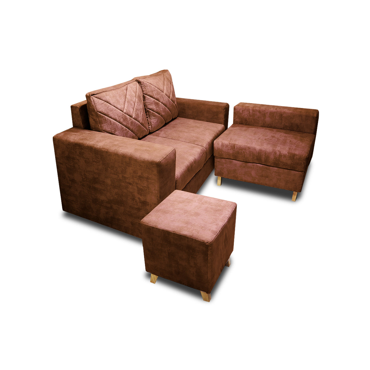 Sala Amsterdam Camel 150x72cm de Tela Amigable con Mascotas + Silla + Puff - SOFAS Y POLTRONAS | Bylmo