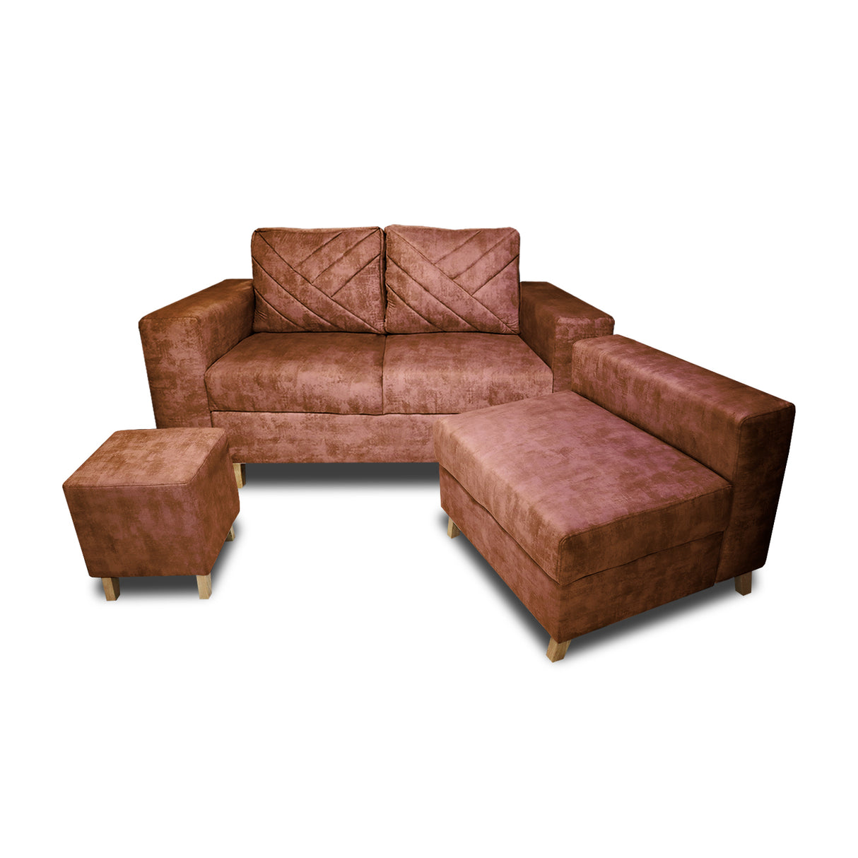 Sala Amsterdam Camel 150x72cm de Tela Amigable con Mascotas + Silla + Puff - SOFAS Y POLTRONAS | Bylmo