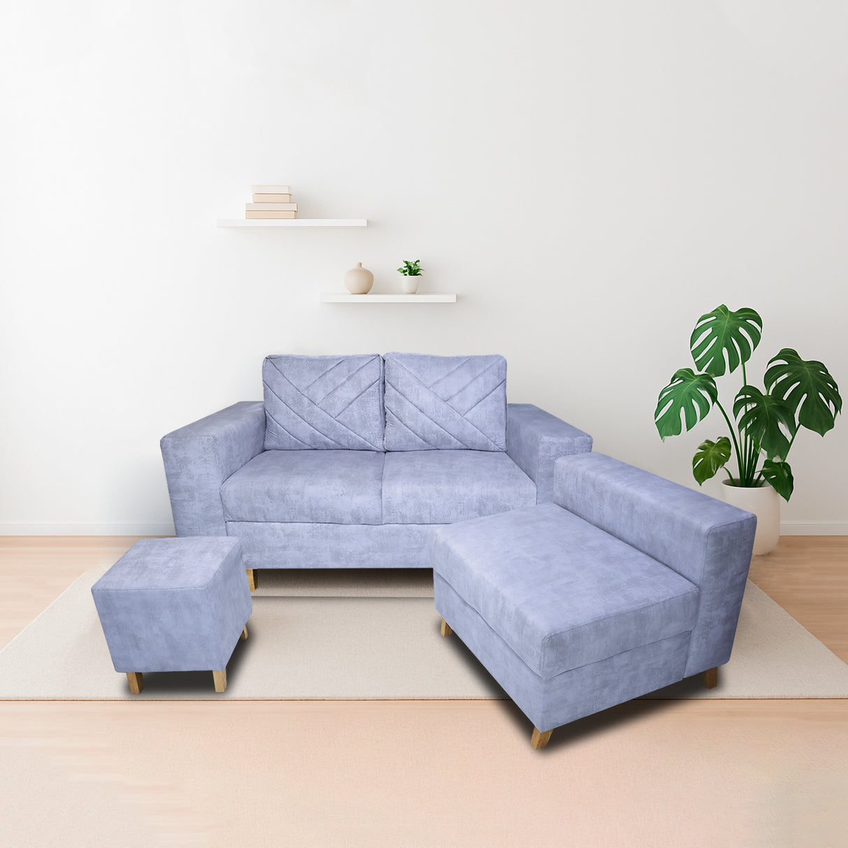 Sala Amsterdam Blanco Nieve 150x72cm de Tela Amigable con Mascotas + Silla + Puff - SOFAS Y POLTRONAS | Bylmo