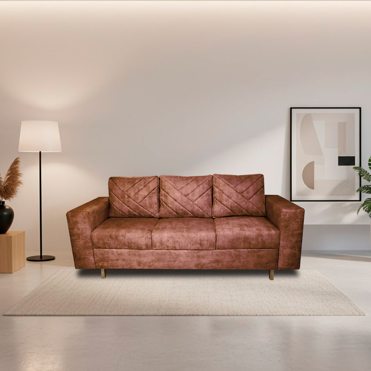 Sofá Amsterdam Camel 205x72cm de Tela Amigable con Mascotas de Tres Puestos con Apoya Brazos - SOFAS Y POLTRONAS | Bylmo