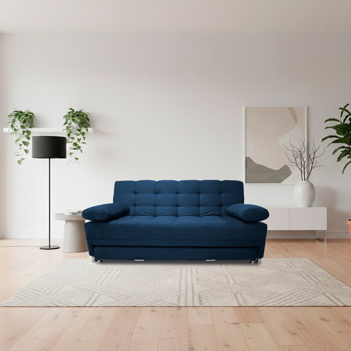 Sofá Cama Tarima Haller Azul Petróleo 190x95cm Reclinable de Tela Amigable con Mascotas de Tres Puestos con Apoya Brazos - SOFAS Y POLTRONAS | Bylmo