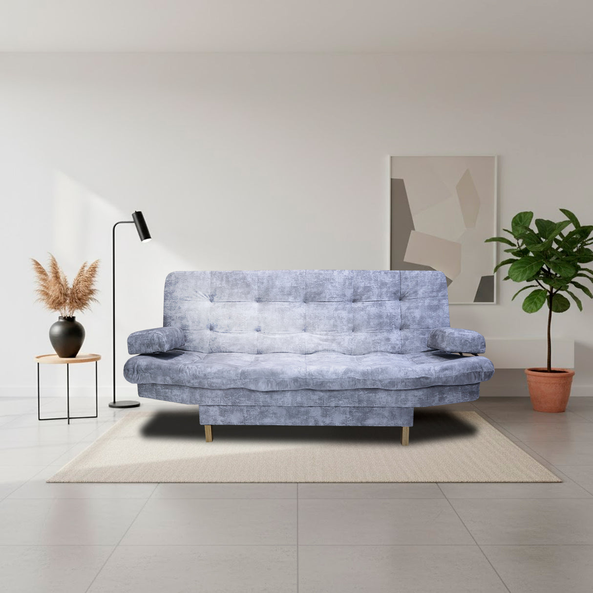 Sofá Cama Blum Blanco Nieve 185x90cm Reclinable de Tela Amigable con Mascotas de Tres Puestos con Apoya Brazos - SOFAS Y POLTRONAS | Bylmo