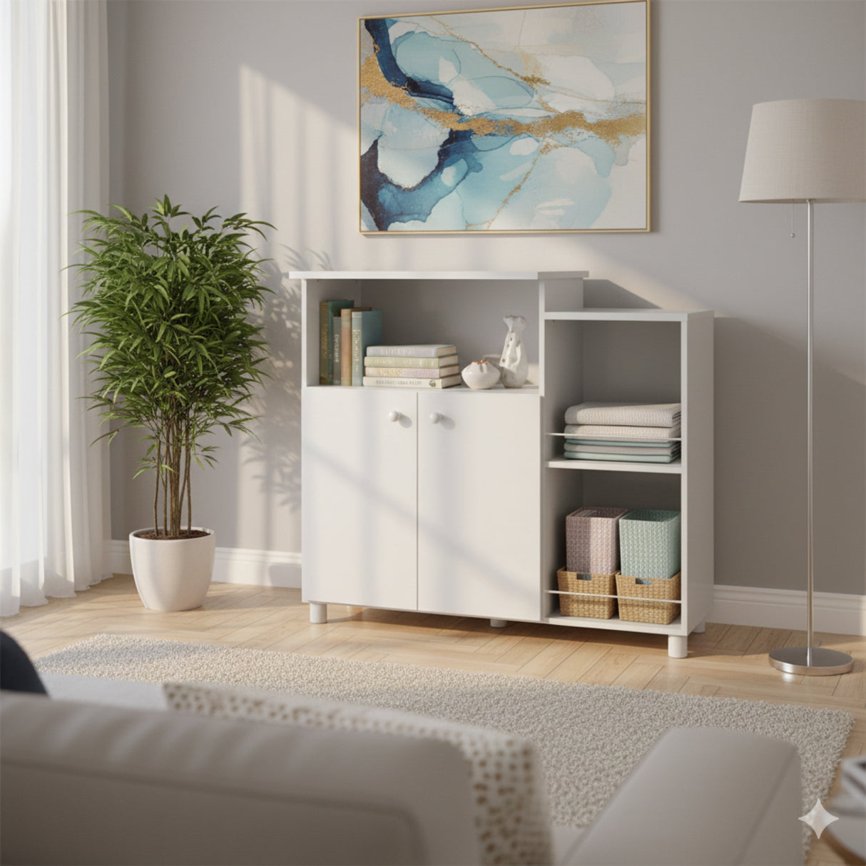 Gabinete Blanco 88x75cm con Tres Compartimientos y Dos Entrepaños - BARRAS Y MUEBLES AUXILIARES | Bylmo