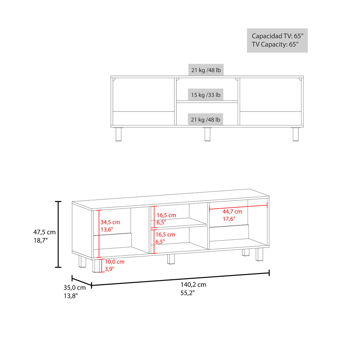 Combo Rack de Tv y Mesa de Centro Eclipse Blanco 140.2x47.5cm Para Tv Hasta 60" Pulgadas con Cuatro Compartimientos