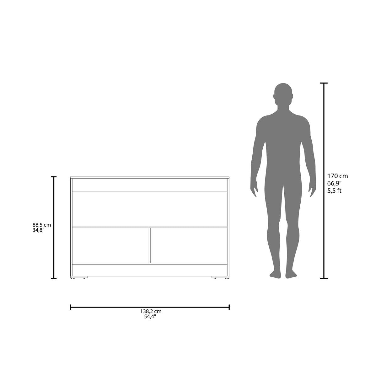 Barra de Cocina Cuenca Wengue y Fresno 138.2x88.5cm con Un Entrepaño y con Tres Compartimientos