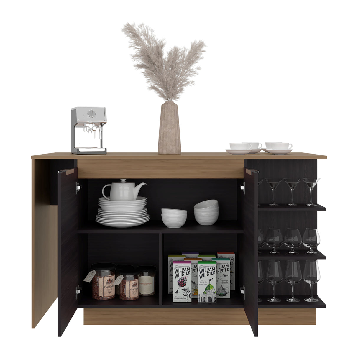 Barra de Cocina Lumina Wengue y Fresno 150x89.2cm con Cuatro Entrepaños