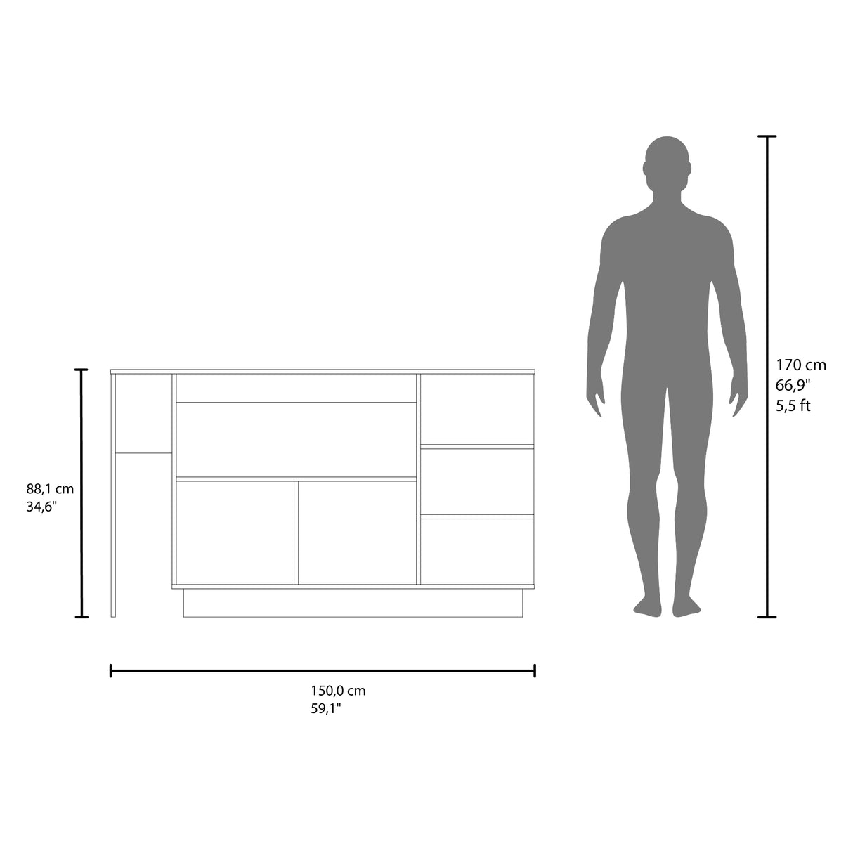 Barra de Cocina Lumina Wengue y Fresno 150x89.2cm con Cuatro Entrepaños
