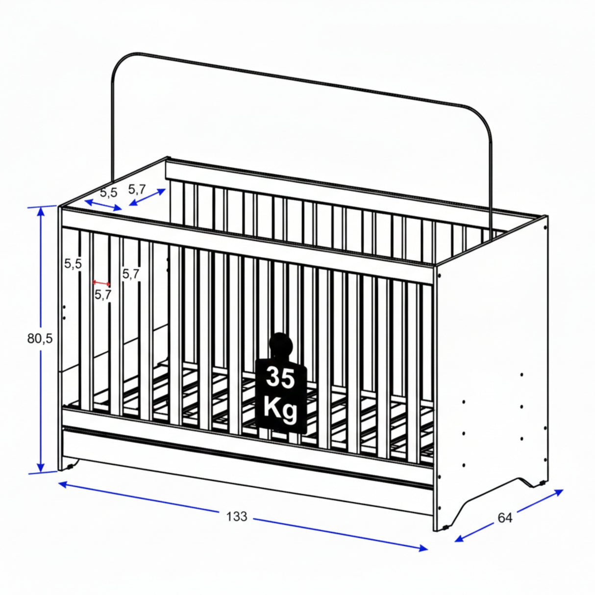 Cuna 3 en 1 Elsa Blanco 133x80cm con Cabecero y con Colchón Infantil - CAMAS | Bylmo
