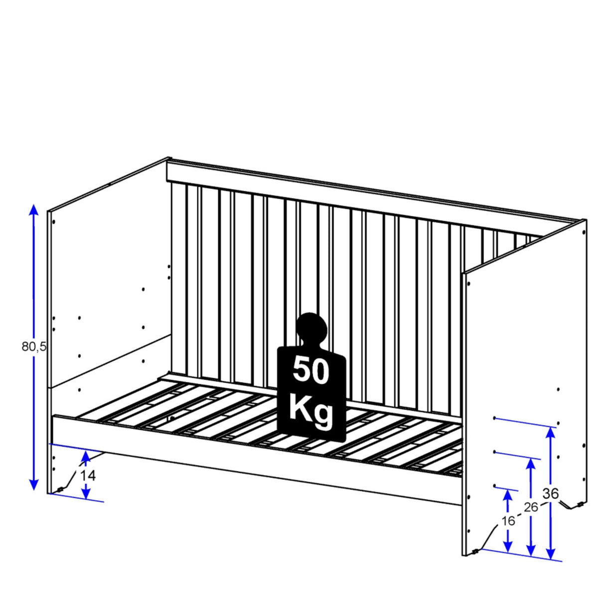 Cuna 3 en 1 Elsa Blanco 133x80cm con Cabecero y con Colchón Infantil - CAMAS | Bylmo