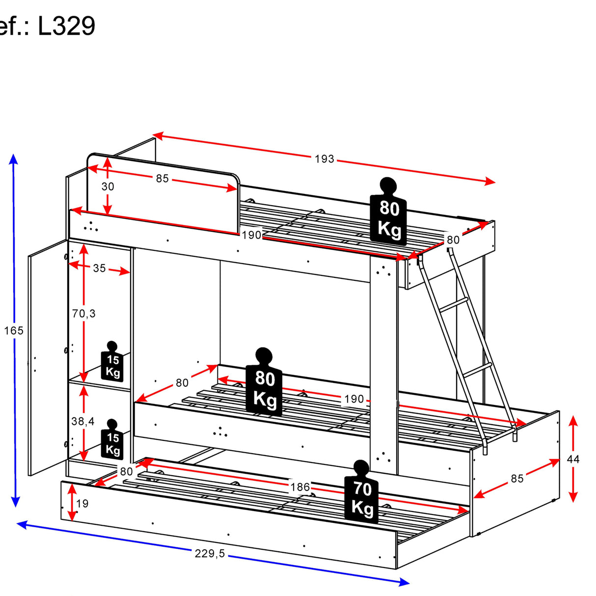 Camarote Blanco 85x165cm con Cabecero sin Colchón y con Almacenamiento - CAMAS | Bylmo