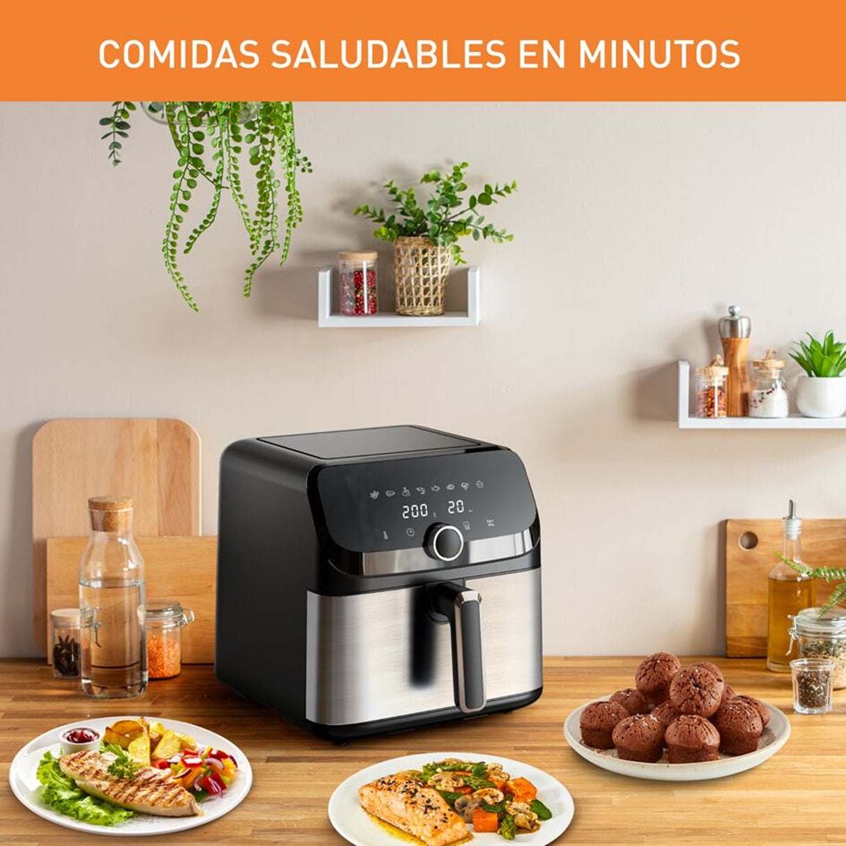 Freidora de Aire Imusa Easy Fry Negro 31x31.5cm de 7.5 Litros con Pantalla Digital y con 8 Funciones - FREIDORAS DE AIRE | Bylmo