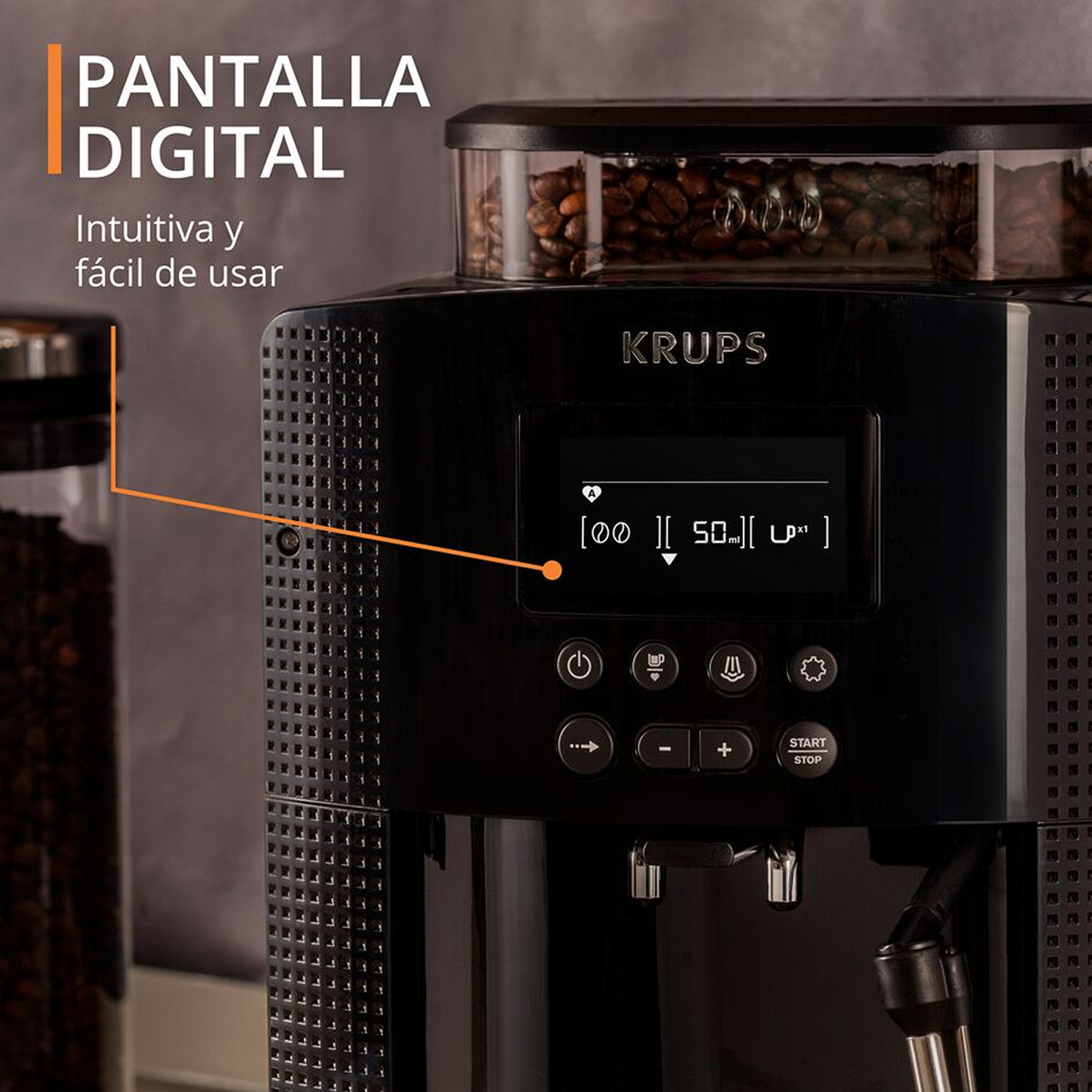 Cafetera Espressería Krups Essential Negro 36.5x24.5cm con Pantalla Digital - CAFETERAS ELECTRICAS | Bylmo