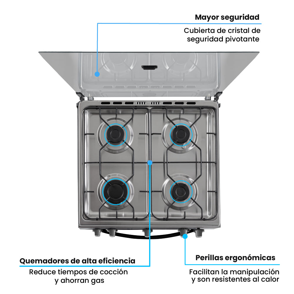 Estufa Challenger Cucina Negro 60x93cm de Gas Natural con Cuatro Quemadores - ESTUFAS | Bylmo