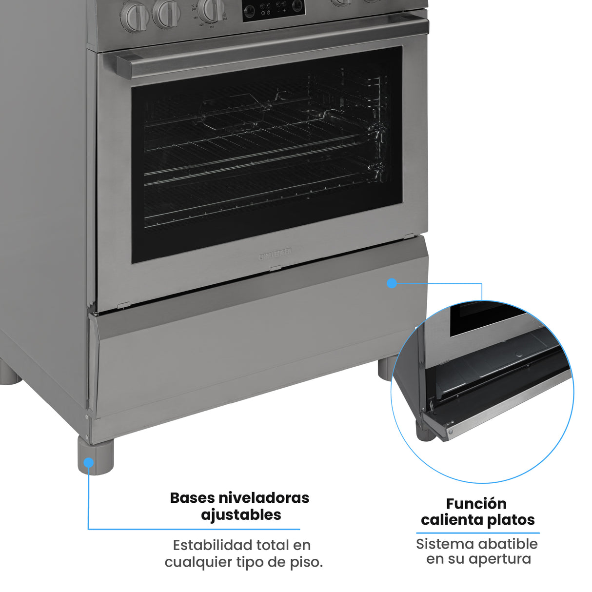 Estufa Challenger Cucina Gris 76x93cm de Gas Natural con Cinco Quemadores y con Temporizador - ESTUFAS | Bylmo