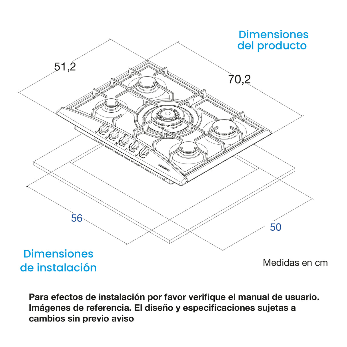 Estufa de Empotrar Challenger Alpha Gris y Negro 70.2x51.2cm de Gas Natural con Cinco Quemadores - ESTUFAS DE EMPORTRAR Y CUBIERTAS | Bylmo