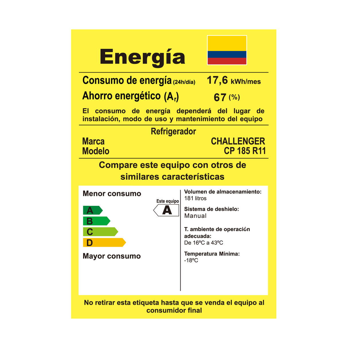 Nevera de Empotrar Challenger Blanco 54x123.2cm de 185 Litros con Congelador - NEVERAS | Bylmo