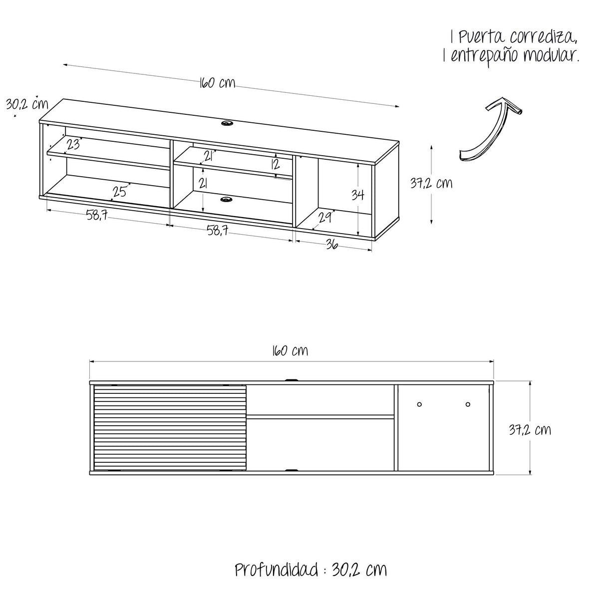 Mesa para TV Flotante Nori Panela 160x37cm para TV Hasta 65" Pulgadas con Un Compartimiento - MUEBLES DE TV | Bylmo