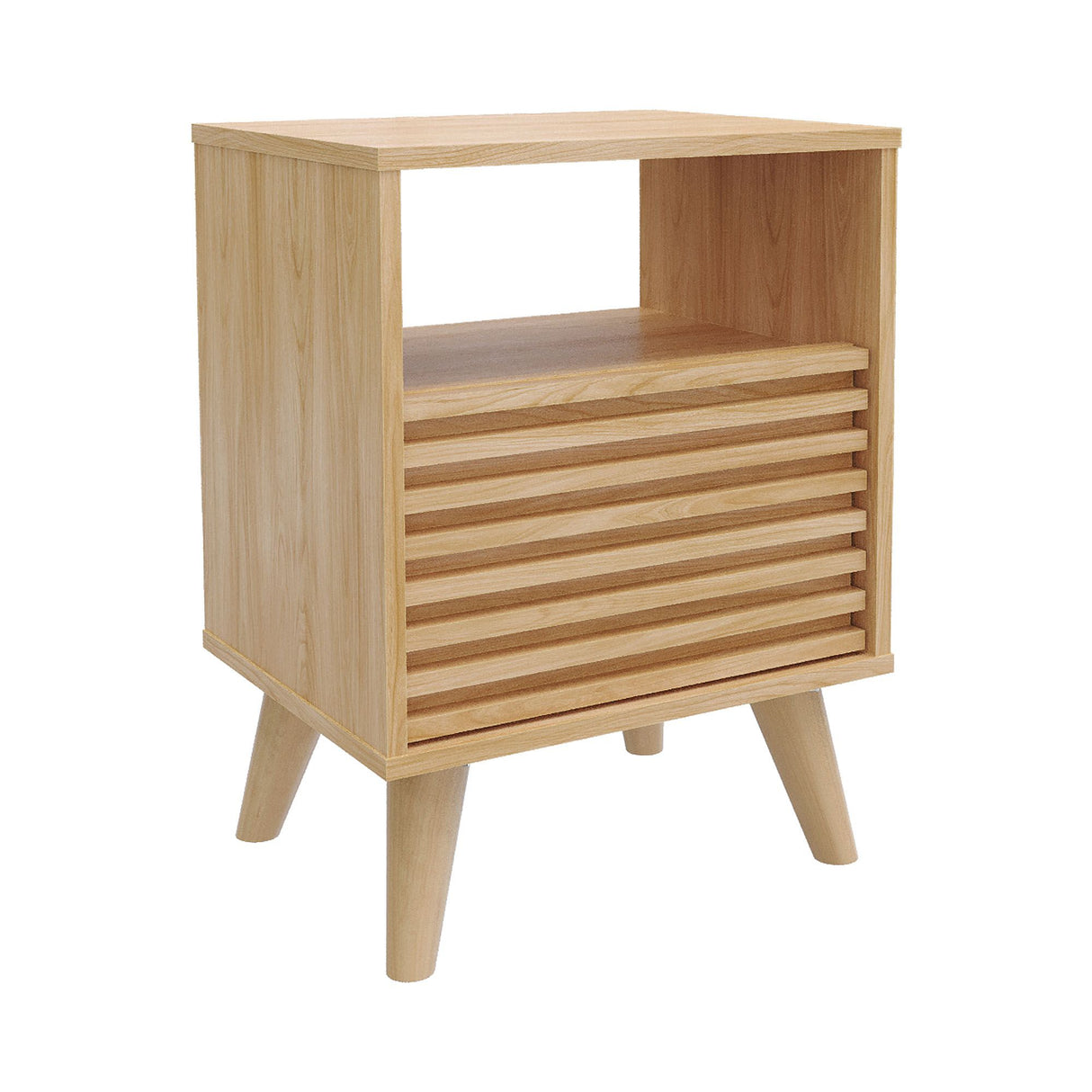 Mesa de Noche Nori Miel 45x63cm con Un Cajón Un Compartimiento y con Patas - MESAS DE NOCHE | Bylmo