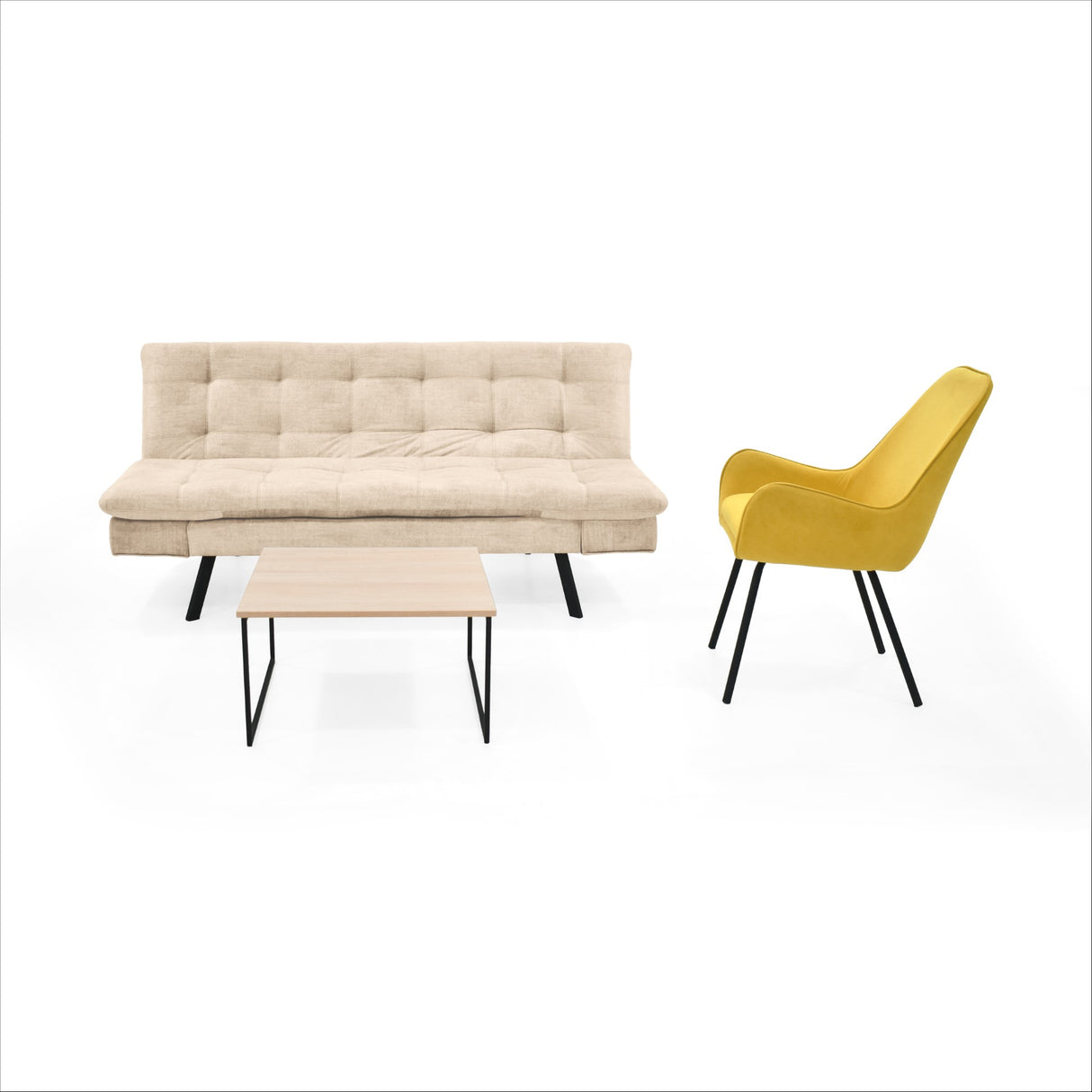 Sala Milan Beige y Mostaza 176x78cm de Cuatro Puestos y Sin Apoya Brazos - SOFAS Y POLTRONAS | Bylmo