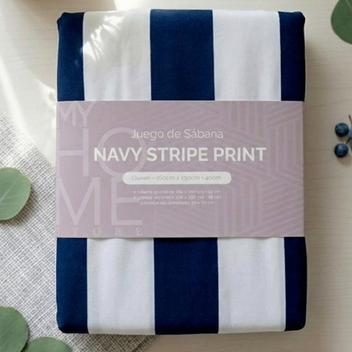 Juego de Sabanas Navy Print Blanco para colchón Doble 140 X 190 Cm 200 Hilos Con Elastico - SABANAS | Bylmo