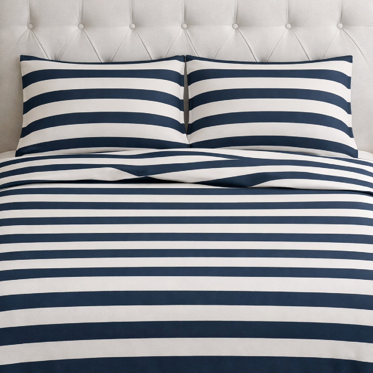 Juego de Sabanas Navy Print Blanco para colchón King 200 X 200 Cm 200 Hilos Con Elastico - SABANAS | Bylmo