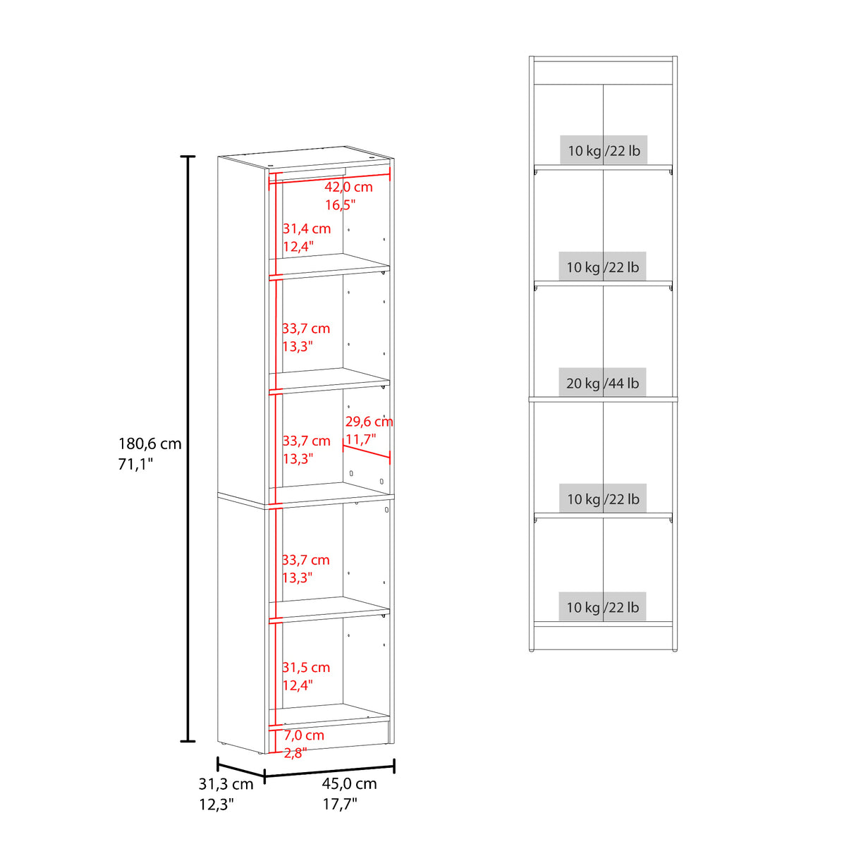 Estantería Home M5 Nogal y Negro 45x180.6cm Rectangular con Tres Entrepaños y Dos Puertas - BIBLIOTECAS Y ESTANTERIAS | Bylmo