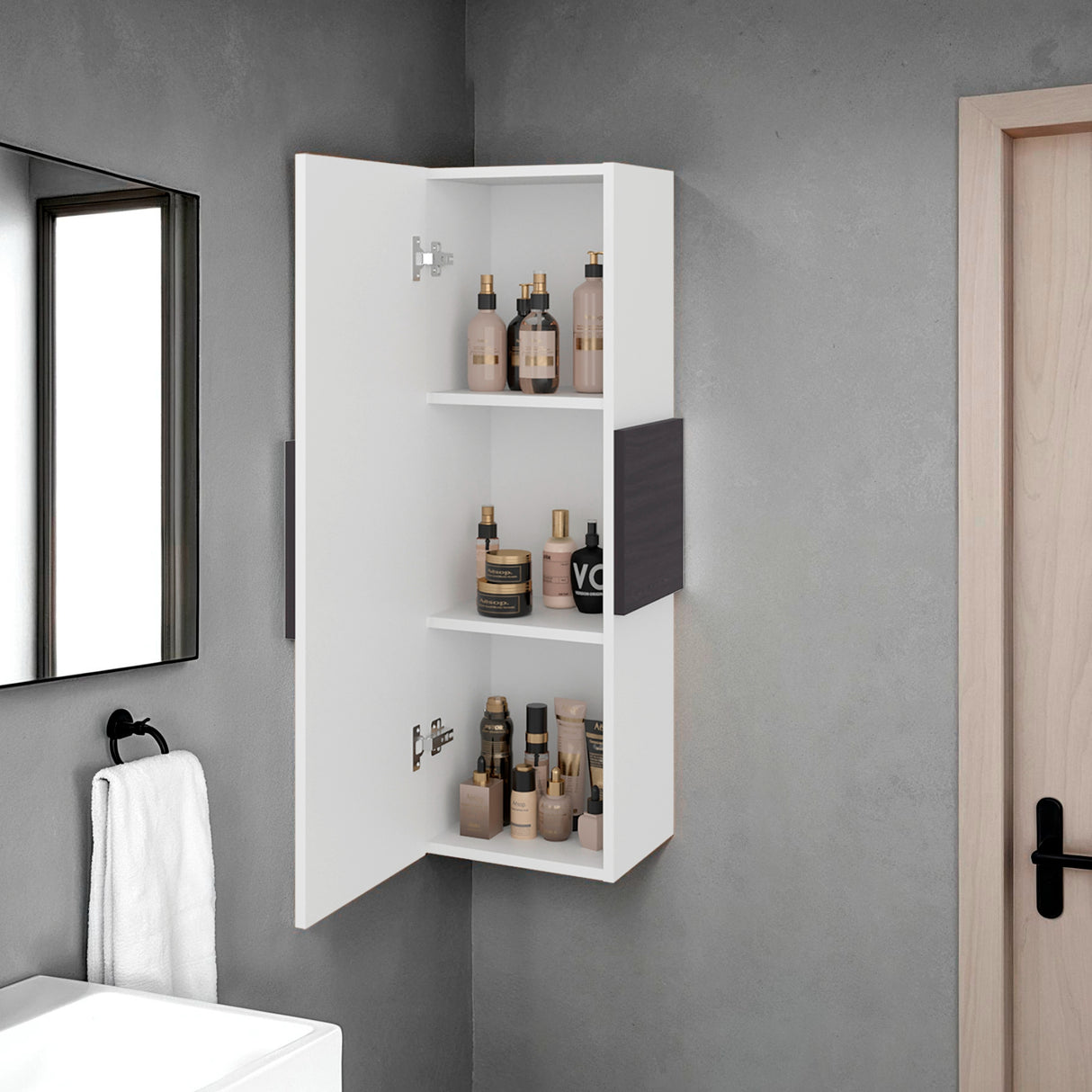 Gabinete de Baño Vanguard Blanco y Wengue 32x97.5cm Rectangular con Dos Entrepaños y Una Puerta - GABINETES DE BANHO | Bylmo