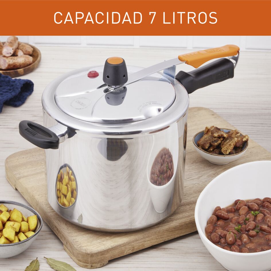Combo Olla a Presión Imusa SecuryPlus Gris y Negro de Siete Litros con Batería de Cocina - OLLAS Y SARTENES | Bylmo