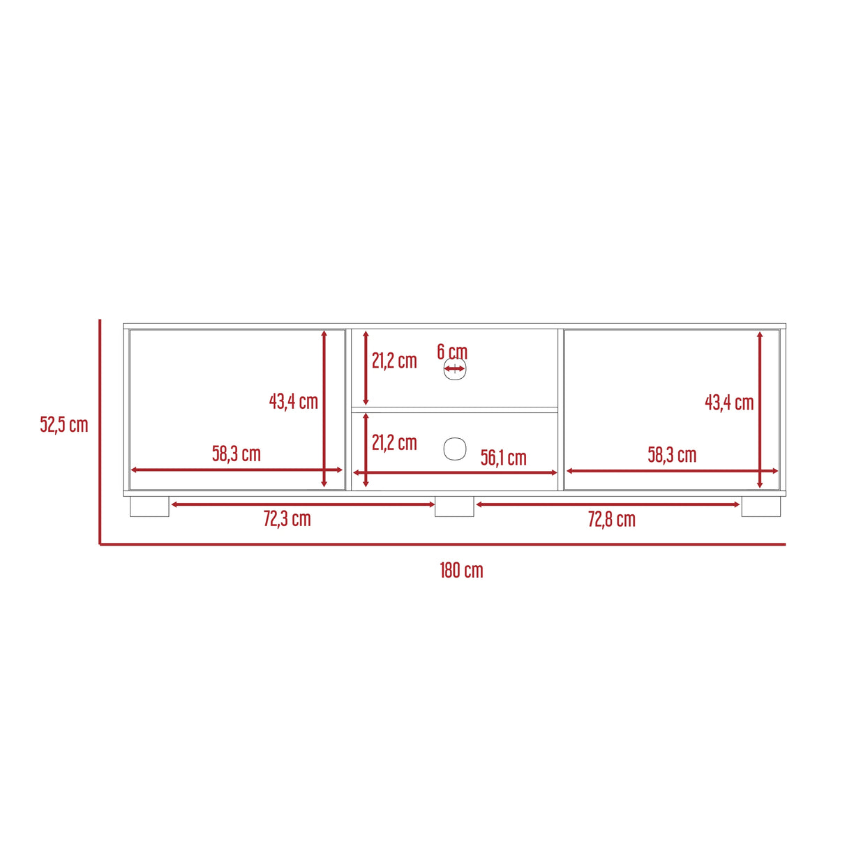 Rack de TV Classic Avellana y Wengue 180x52.5cm para TV Hasta 70" Pulgadas con Cuatro Compartimientos - MUEBLES DE TV | Bylmo