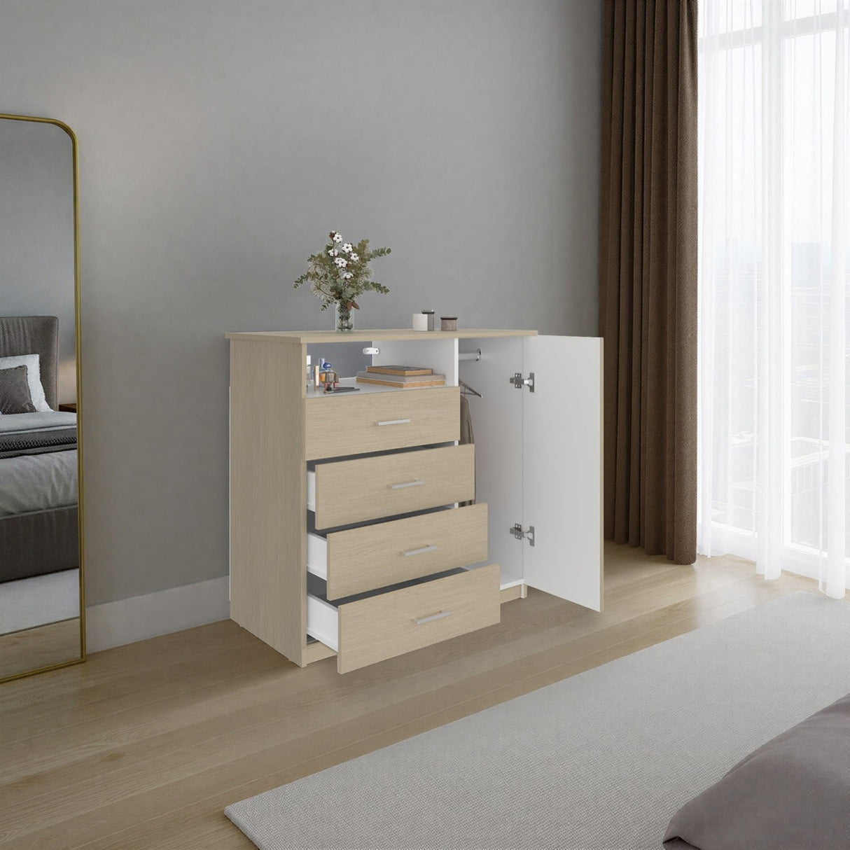 Cómoda Z 91 Cartagena y Blanco 91x88.6cm De Cuatro Hileras con Cuatro Cajones y con Espacio para TV - CAJONERAS Y COMODAS | Bylmo