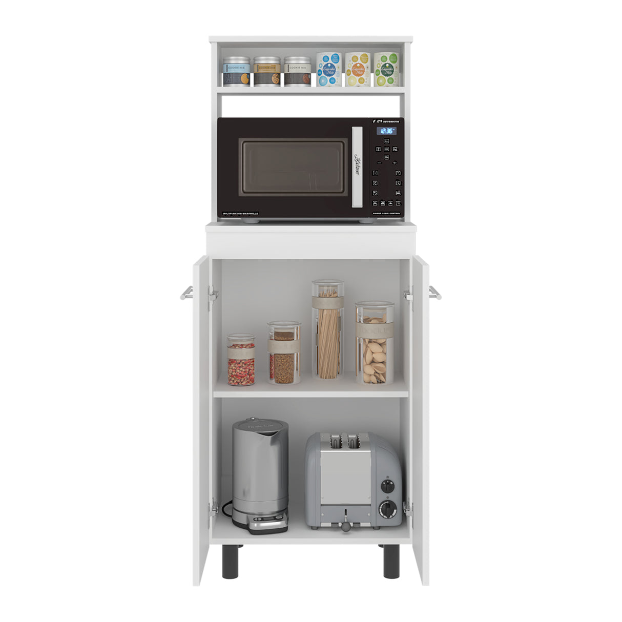 Mueble Microondas Alani Blanco 60x140cm con Dos Puertas y con Patas - ALACENAS Y MUEBLES MICROONDAS | Bylmo