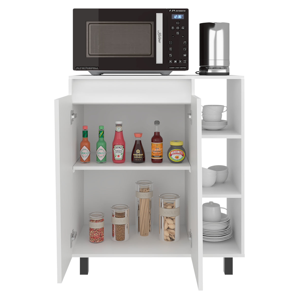 Mueble Microondas Cesena Blanco 80x92.2cm con Dos Puertas y con Patas - ALACENAS Y MUEBLES MICROONDAS | Bylmo