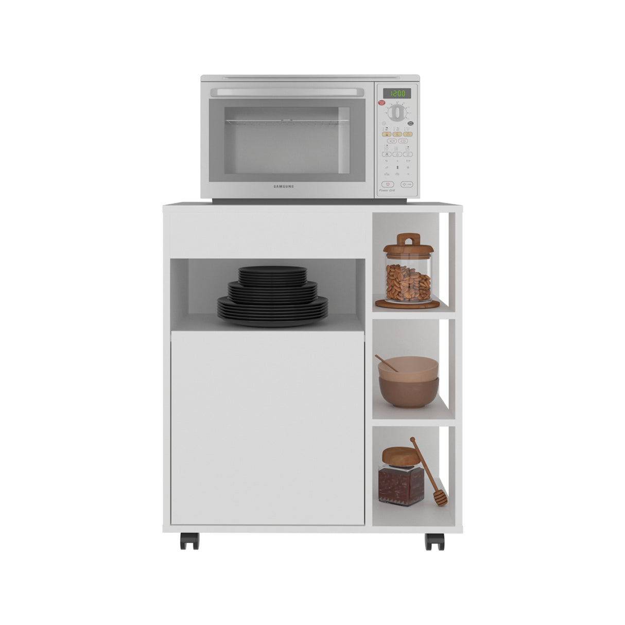Carro Microondas Kaito Blanco 65.5x77.1cm con Una Puerta y con Ruedas - ALACENAS Y MUEBLES MICROONDAS | Bylmo