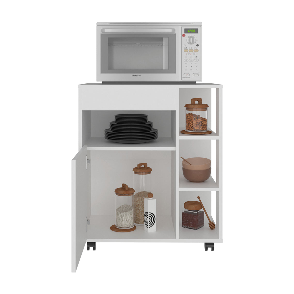 Carro Microondas Kaito Blanco 65.5x77.1cm con Una Puerta y con Ruedas - ALACENAS Y MUEBLES MICROONDAS | Bylmo