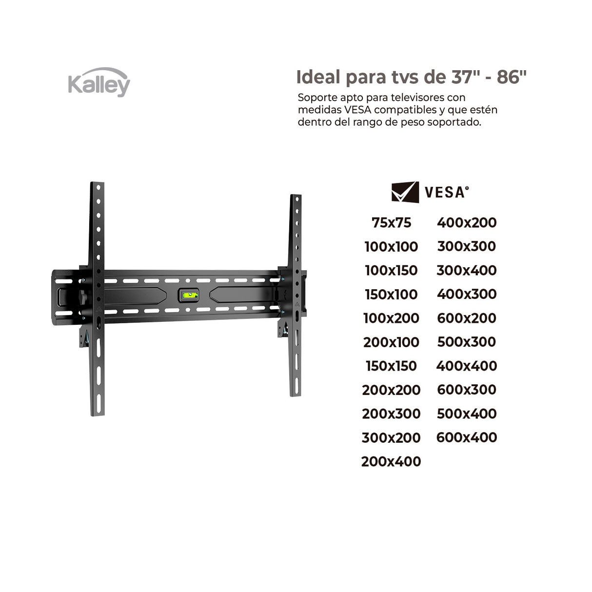 Soporte de TV Fijo Kalley Negro Mate 63.5x5.3cm de Pared para TV Hasta 86" Pulgadas - SOPORTES PARA TV | Bylmo