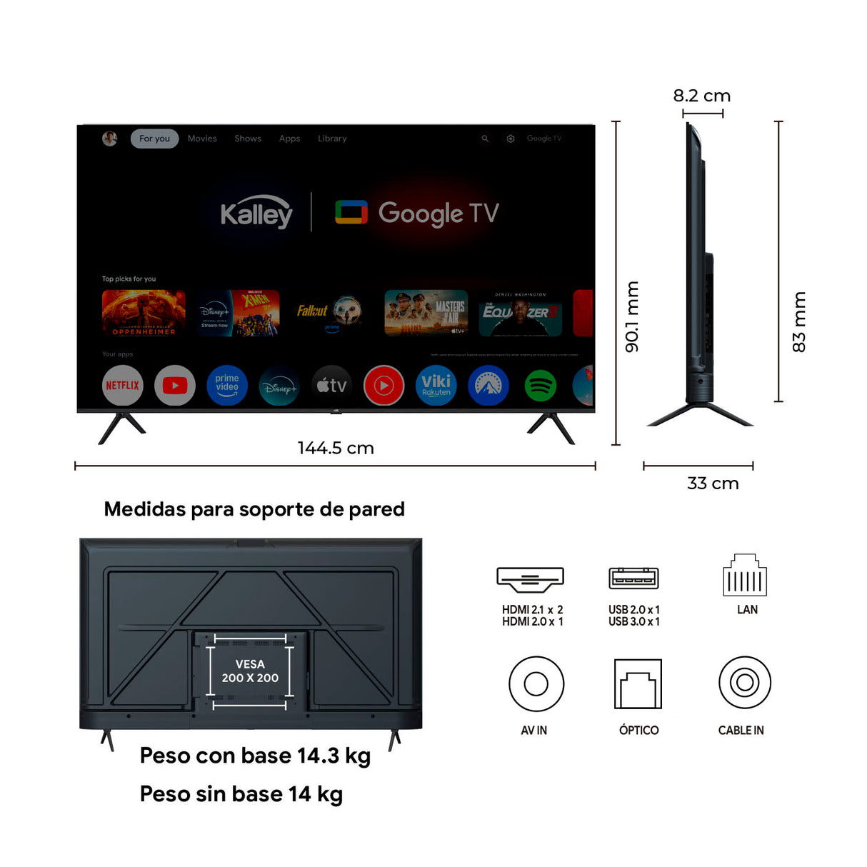 Televisor Kalley Google TV Negro 144.56x90.18cm 4K Smart LED de 65" Pulgadas - TELEVISORES | Bylmo