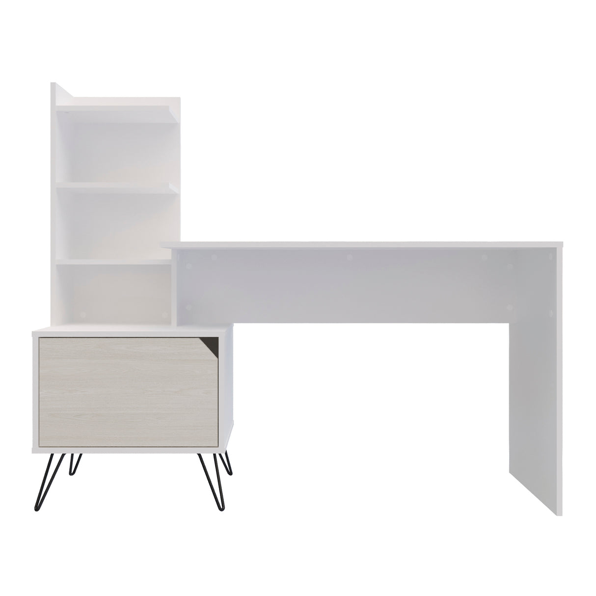 Escritorio Trix Niebla y Blanco 142x120cm con Organizador de Libros