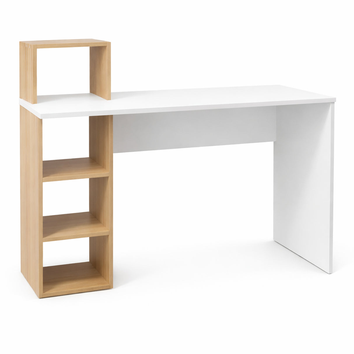 Escritorio College Blanco y Madera Clara Natural 100x91.5cm con Organizador de Libros - ESCRITORIOS | Bylmo