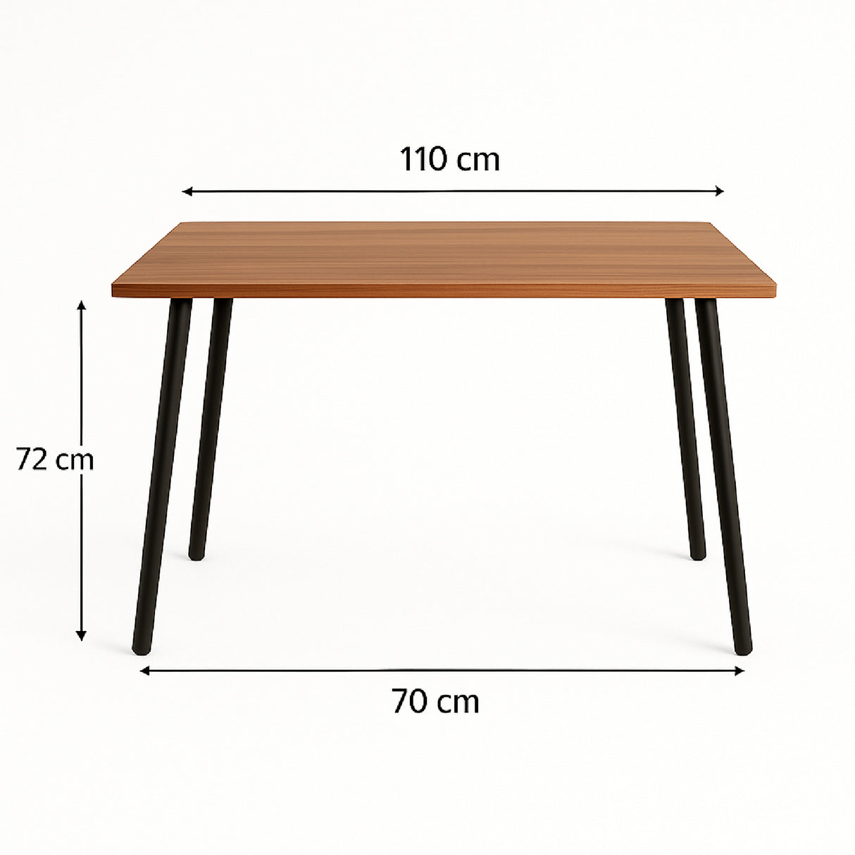 Mesa de Comedor Madera Oscura y Negro 110x75cm Rectangular de Seis Puestos sin Sillas y con Patas Metálicas
