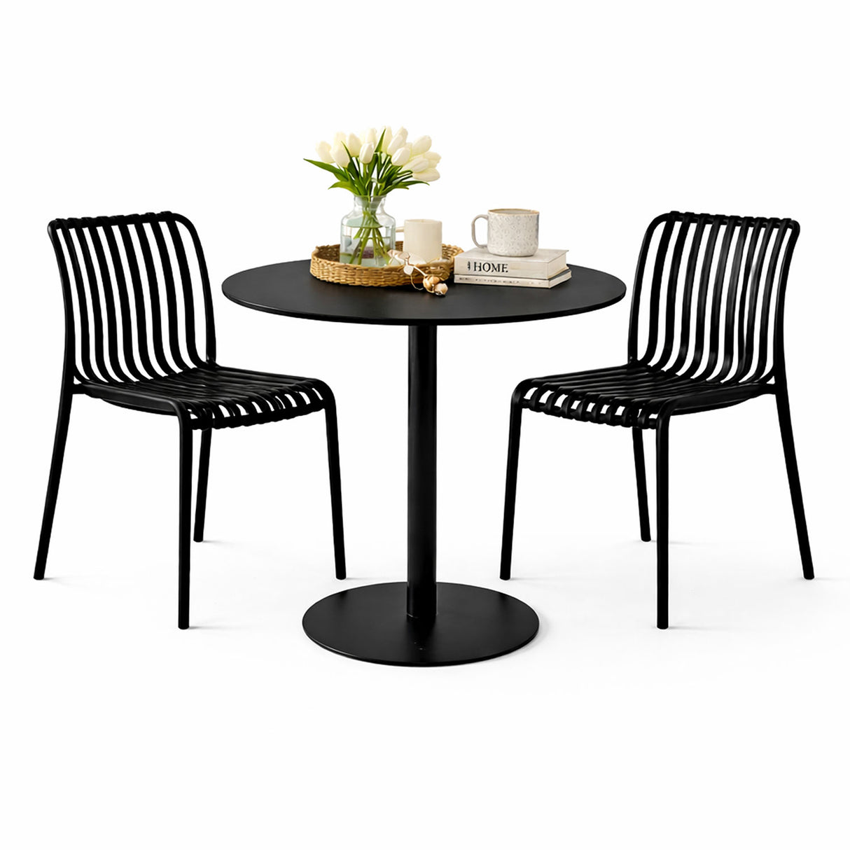 Comedor Maiu Negro 60x72cm Circular de Cuatro Puestos con Dos Sillas - COMEDORES | Bylmo