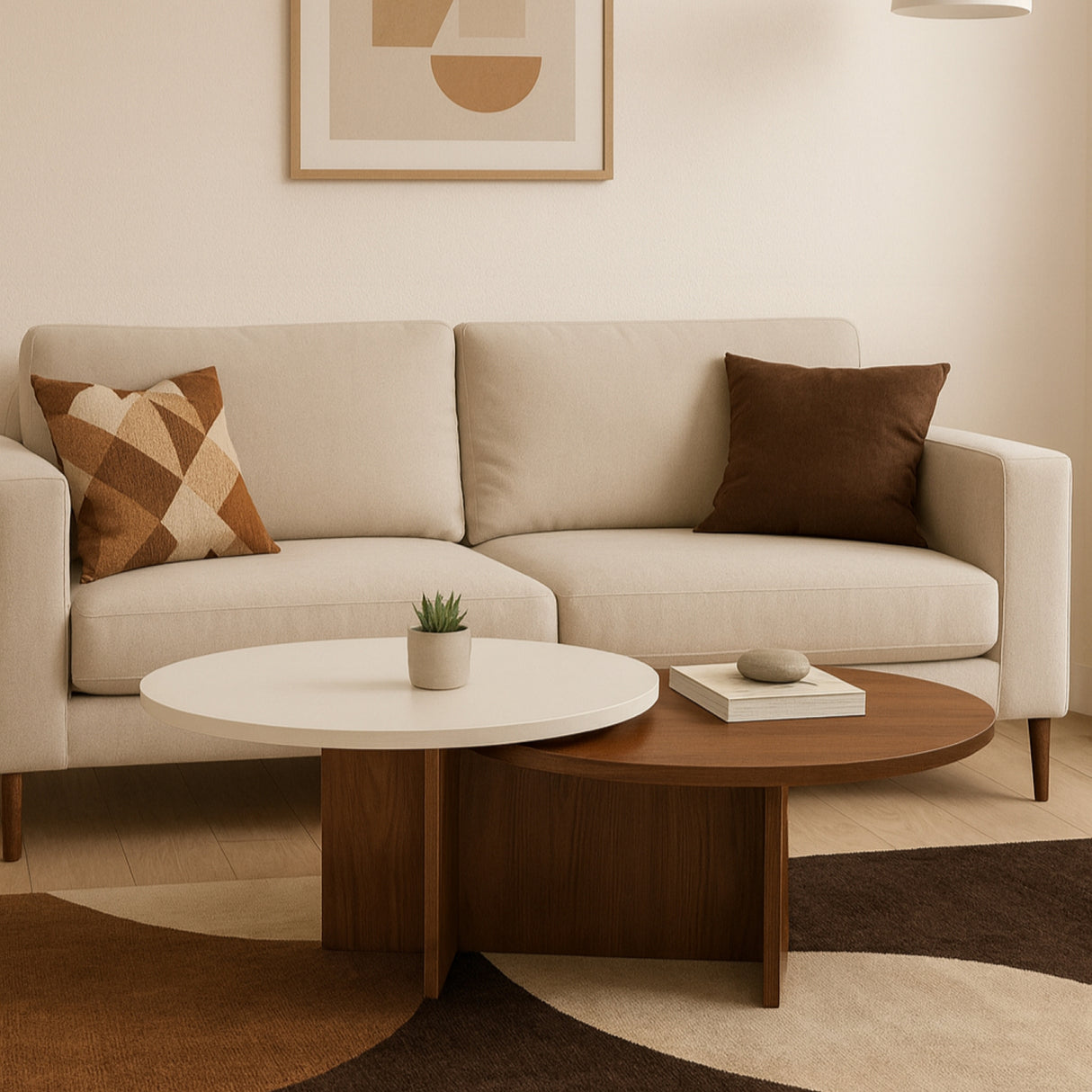 Mesa de Centro Blanco y Amaretto 100x40cm Circular con Patas