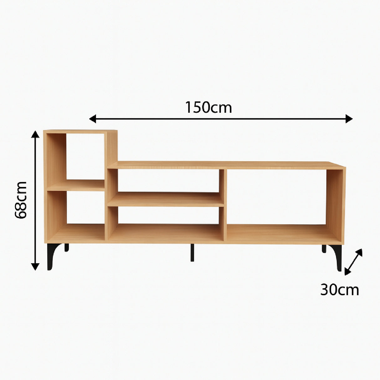 Mesa para TV Vigo Fresno y Negro 150x68cm para TV Hasta 65" Pulgadas con Cinco Compartimientos - MUEBLES DE TV | Bylmo