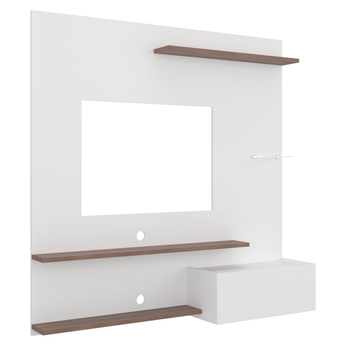 Panel de TV Henry Blanco Marquez y Avellana 180x180cm para TV Hasta 65" Pulgadas con Ranura para Cables