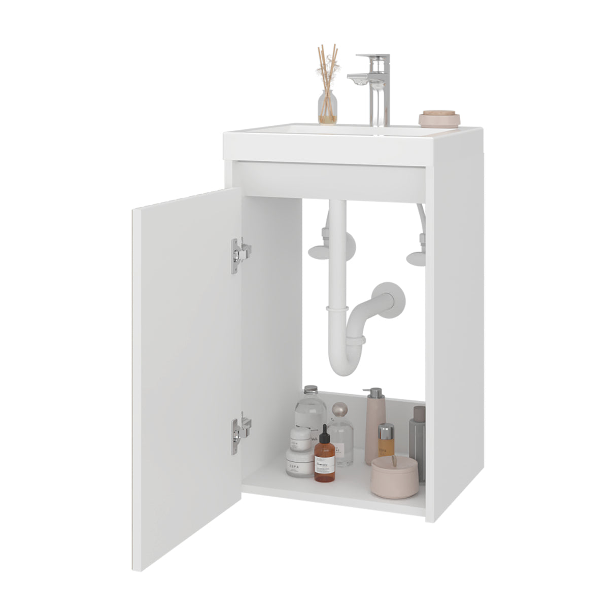 Mueble para Lavamanos Syracuse Blanco Marquez y Pino 39.6x60.8cm Individual con Lavamanos y con Un Cajón