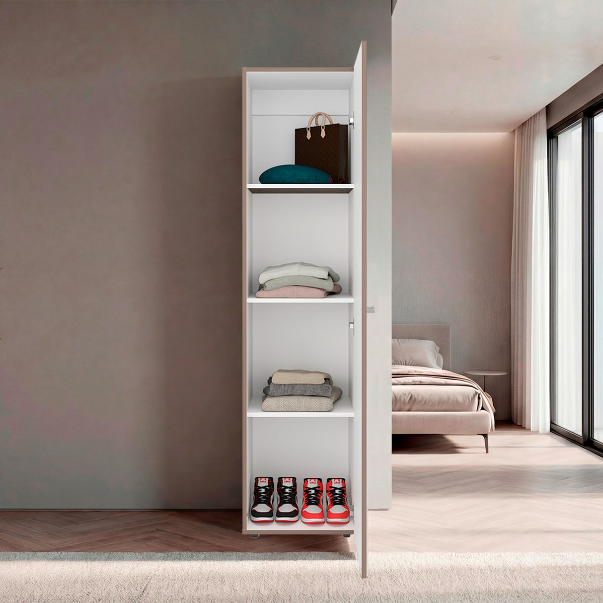 Closet Home Dreams Bardolino y Blanco 40x170cm con Tres Entrepaños con Una Puerta y con Espejo - CLOSETS | Bylmo