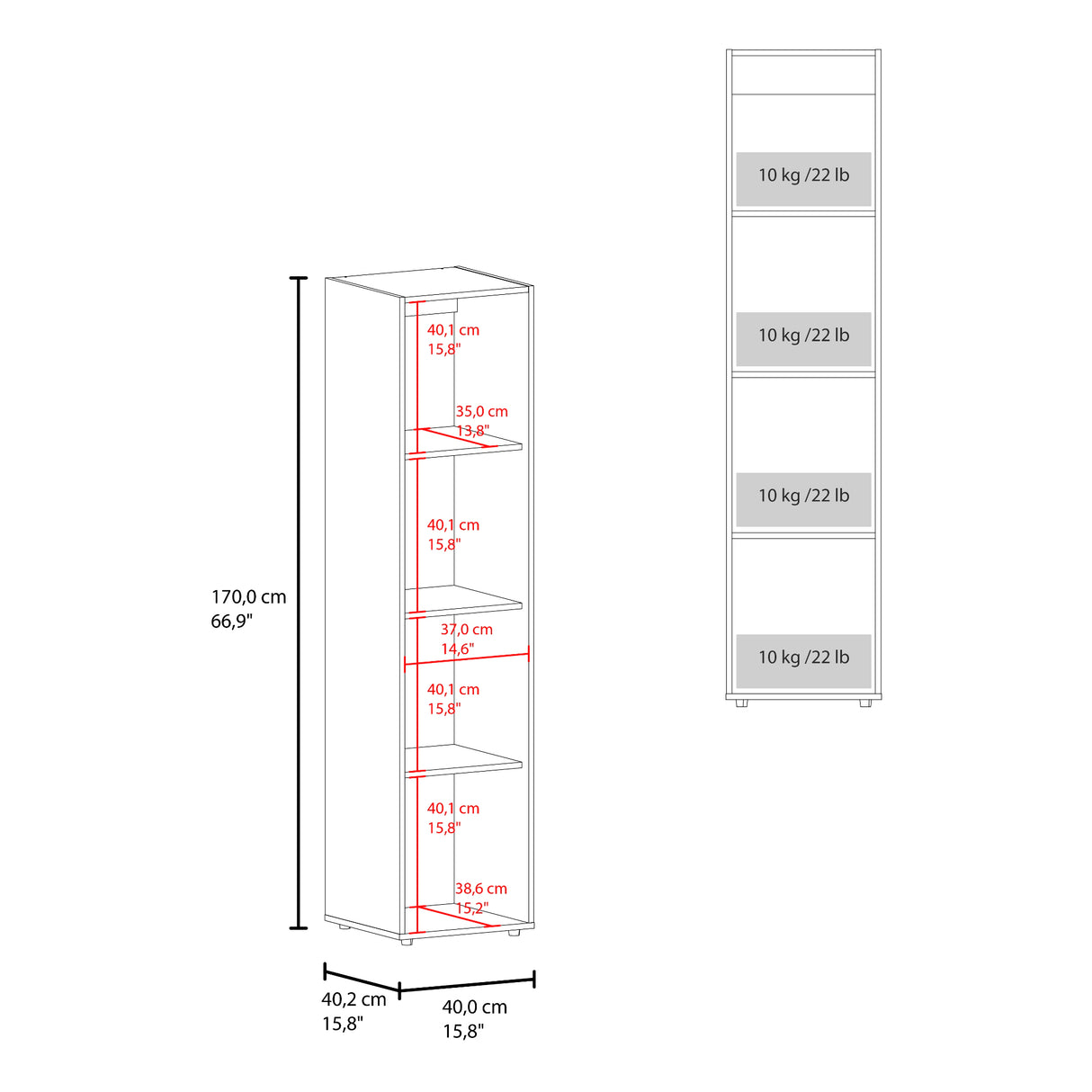 Closet Home Dreams Bardolino y Blanco 40x170cm con Tres Entrepaños con Una Puerta y con Espejo - CLOSETS | Bylmo