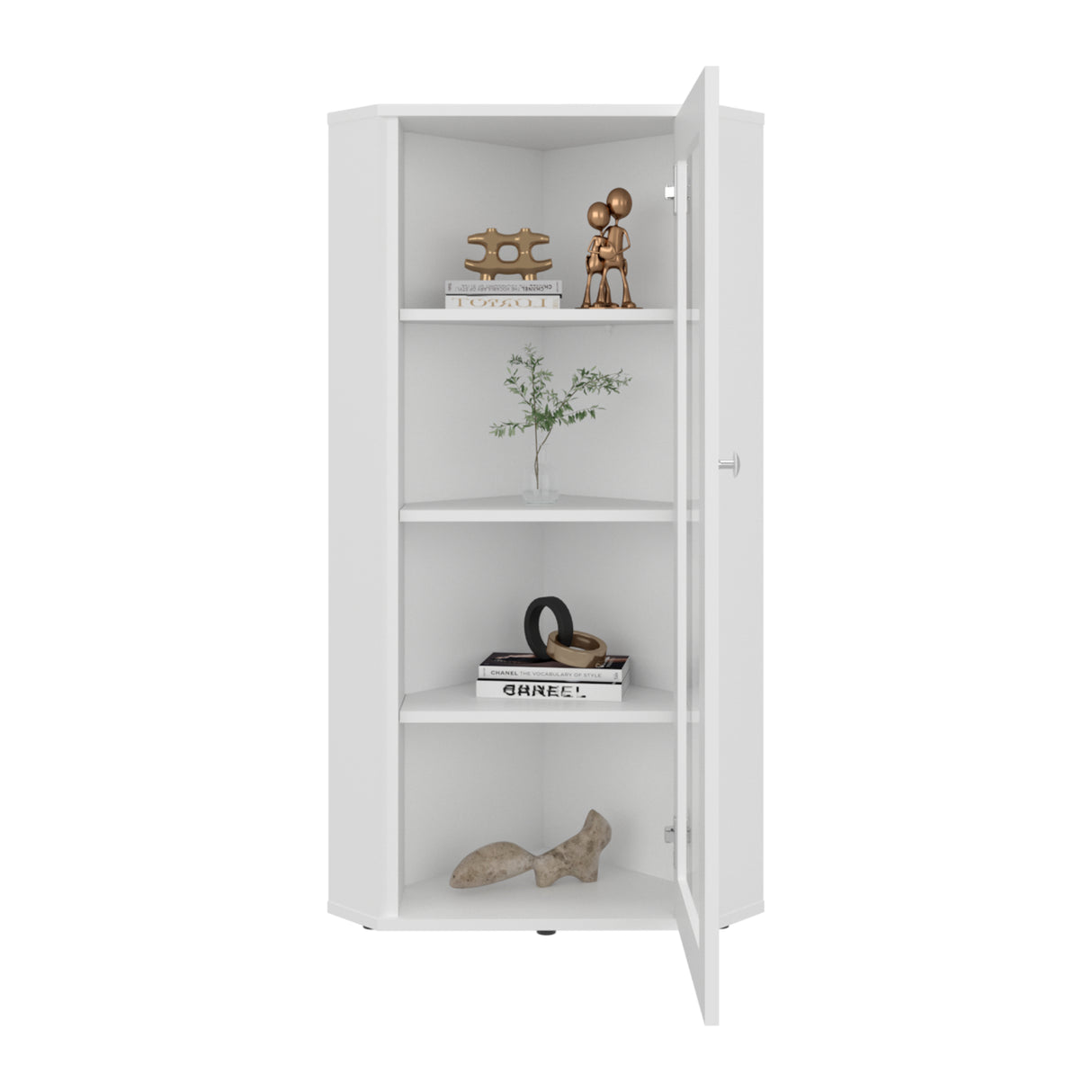 Vitrina Esquinera Genova Blanco 59.4x110.6cm Triangular con Tres Entrepaños - BIBLIOTECAS Y ESTANTERIAS | Bylmo
