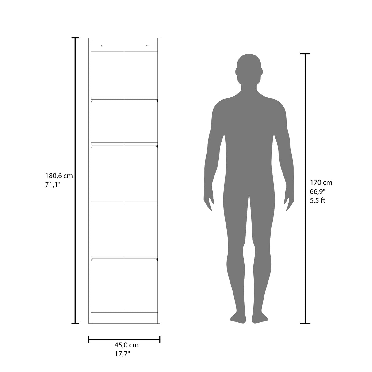 Estantería Home E5 Blanco Marquez 45x180.6cm Rectangular con Cuatro Entrepaños - BIBLIOTECAS Y ESTANTERIAS | Bylmo