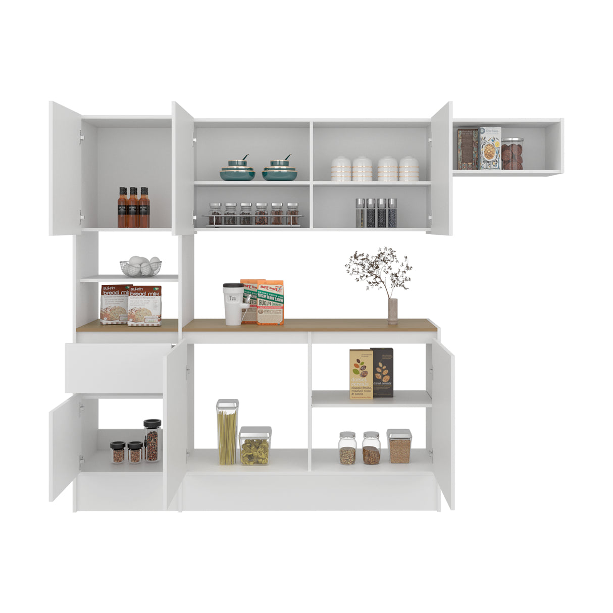 Cocina Dali Blanco y Fresno Europeo 229x182.5cm sin Mesón y sin Pozuelo - COCINAS | Bylmo