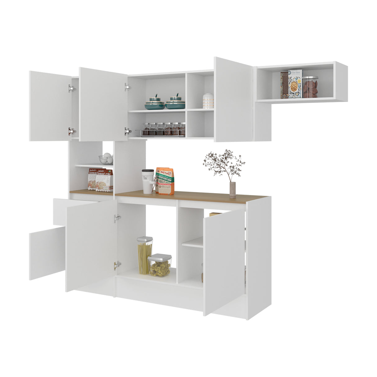 Cocina Dali Blanco y Fresno Europeo 229x182.5cm sin Mesón y sin Pozuelo - COCINAS | Bylmo